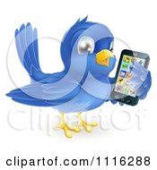 Poster, Art Print Of Cute Bluebird Holding A Cellphone With Apps On The Screen