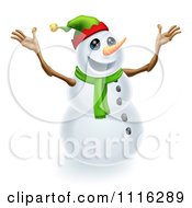 Poster, Art Print Of Excited Snowman Wearing A Christmas Elf Hat