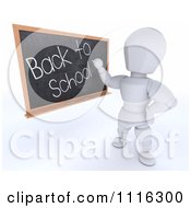 Poster, Art Print Of 3d White Character Teacher Writing Back To School On A Black Board