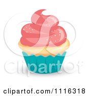 Clipart Cupcake With Pink Sparkly Frosting And A Turquoise Wrapper Royalty Free Vector Illustration by Amanda Kate