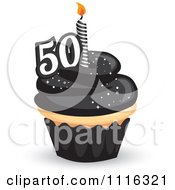 Poster, Art Print Of 50th Birthday Cupcake With Black Frosting And A Candle
