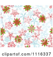 Seamless Poinsettia And Snowflake Background Pattern On White