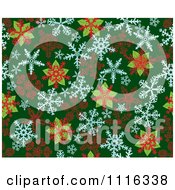 Seamless Poinsettia And Snowflake Background Pattern On Green
