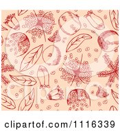 Seamless Red Pomegranate Pattern On Peach