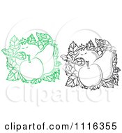 Clipart Green And Black And White Apple Pear And Pomegranate Squares Royalty Free Vector Illustration
