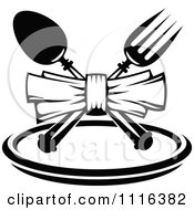 Clipart Black And White Dining And Restaurant Menu Silverware And Plate 2 Royalty Free Vector Illustration by Vector Tradition SM