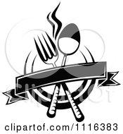 Clipart Black And White Dining And Restaurant Menu Silverware Banner And Plate Royalty Free Vector Illustration