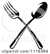 Poster, Art Print Of Black And White Dining And Restaurant Crossed Fork And Spoon Silverware