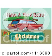 Retro Station Wagon With Presents A Tree And A Christmas Sign