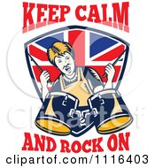 Retro British Granny Drummer Over A Shield With Keep Calm And Rock On Text