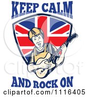 Retro British Granny Guitarist Over A Shield With Keep Calm And Rock On Text