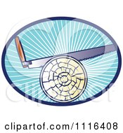 Clipart Cross Cut Hand Saw Cutting A Log In A Blue Oval Of Rays Royalty Free Vector Illustration by patrimonio