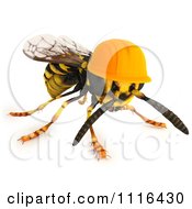 Poster, Art Print Of 3d Worker Wasp Bee Wearing An Orange Hard Hat