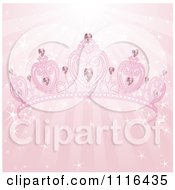 Poster, Art Print Of Pink Heart Diamond Tiara Crown Over Sparkly Rays