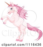 Poster, Art Print Of Cute Rearing Pink Unicorn With Sparkly Hair