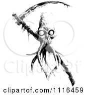 Clipart Black And White Creepy Tentacled Skull And Scythe Royalty Free Vector Illustration