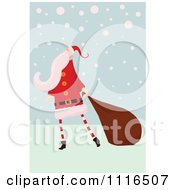 Poster, Art Print Of Retro Christmas Santa Claus Pulling A Sack Through Snow