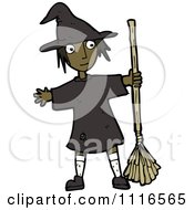 Poster, Art Print Of Black Halloween Witch Girl Holding A Broom