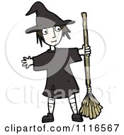 Poster, Art Print Of Halloween Witch Girl Holding A Broom