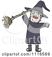Clipart Halloween Witch Holding Up A Broom 2 Royalty Free Vector Illustration by lineartestpilot