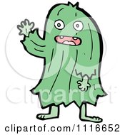 Clipart Green Hair Halloween Monster Waving Royalty Free Vector Illustration by lineartestpilot