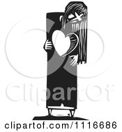 Woman With A Heart Shaped Hole Black And White Woodcut