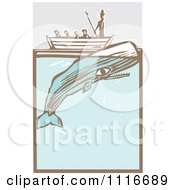Poster, Art Print Of Moby Dick In A Boat By The Whale Woodcut