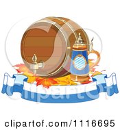 Poster, Art Print Of Oktoberfest Beer Keg And Stein With Autumn Leaves Over A Banner