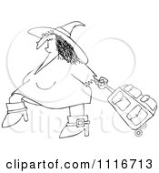 Clipart Of An Outlined Traveling Halloween Witch Pulling Pink Rolling Luggage Royalty Free Vector Illustration