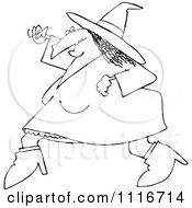 Clipart Of An Outlined Halloween Witch Running Royalty Free Vector Illustration