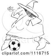 Poster, Art Print Of Outlined Sporty Halloween Witch Playing Soccer