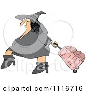 Poster, Art Print Of Traveling Halloween Witch Pulling Pink Rolling Luggage