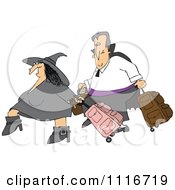 Poster, Art Print Of Traveling Halloween Witch And Vampire With Luggage