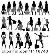 Vector Clipart Of Silhouetted Black Businesswomen Posing With Briefcases 1 Royalty Free Graphic Illustration