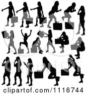 Vector Clipart Of Silhouetted Black Businesswomen Posing With Briefcases 2 Royalty Free Graphic Illustration