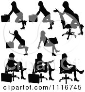 Vector Clipart Of Silhouetted Black Businesswomen Posing With Briefcases 3 Royalty Free Graphic Illustration