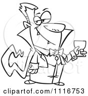 Cartoon Of An Outlined Suave Halloween Dracula Vampire Drinking Blood Royalty Free Vector Clipart