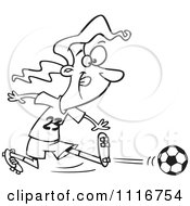 Poster, Art Print Of Outlined Girl Kicking A Soccer Ball