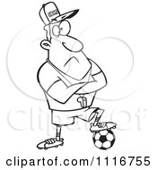 Outlined Coach Man Resting A Foot On A Soccer Ball