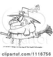 Poster, Art Print Of Outlined Halloween Fat Witch On A Broomstick