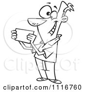 Cartoon Of Ann Outlined Recipient Man Reading An Invitation Royalty Free Vector Clipart by toonaday
