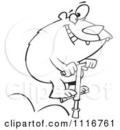 Cartoon Of An Outlined Bear Jumping On A Pogo Stick Royalty Free Vector Clipart by toonaday