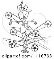 Outlined Female Soccer Coach With Balls Flying At Her