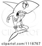 Cartoon Of An Outlined Skinny Starving Shark Royalty Free Vector Clipart