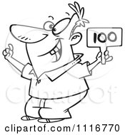 Cartoon Of An Outlined Man Bidding And Holding A Sign Royalty Free Vector Clipart by toonaday