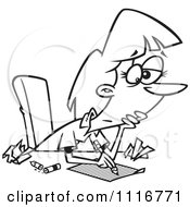 Cartoon Of An Outlined Author Woman With Writers Block Royalty Free Vector Clipart