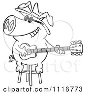 Poster, Art Print Of Outlined Blues Pig Musician Playing A Guitar