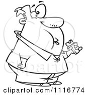 Cartoon Of An Outlined Fat Man Eating A Chocolate Candy Bar Royalty Free Vector Clipart