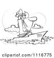 Cartoon Of An Outlined Sailor Man Cruising On A Ship Royalty Free Vector Clipart