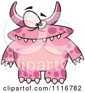 Cartoon Of A Spotted And Horned Pink Monster Royalty Free Vector Clipart